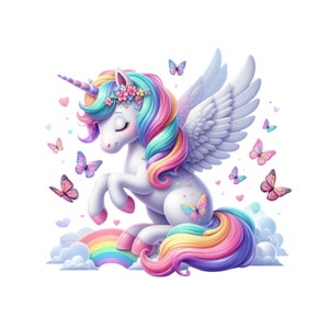 Unicornio volador, lindo unicornio arco iris clipart, unicornio pegaso PNG transparencia de descarga instantánea, unicornio con alas, unicornio pastel PNG