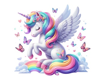 Flying Unicorn, Cute Rainbow Unicorn Clipart, Pegasus Unicorn PNG Instant Download Transparency, Unicorn with Wings, Pastel Unicorn PNG