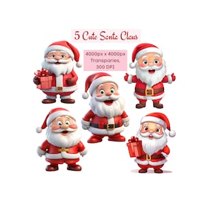 Weihnachtsmann Bundle, süße Weihnachten Weihnachtsmann Clipart PNG Bundle, Kinder Vater Weihnachten Sofortiger Download Transparenz, süße Santa Cartoon