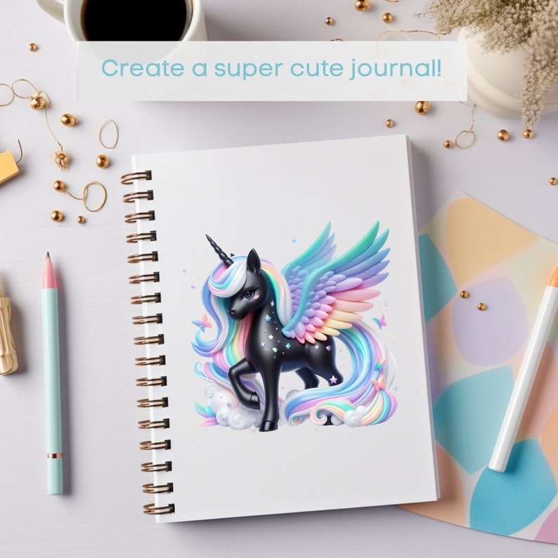 Pastel Rainbow Pegasus Unicorn Clipart: Black Unicorn PNG (digital ...