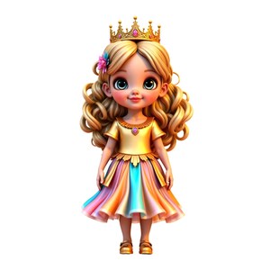 Prinzessin, süße Prinzessin Clipart, Gold Prinzessin Clipart PNG, digitaler Download, Märchenprinzessin Transparenz, Mädchen niedlichen Cartoon druckbar