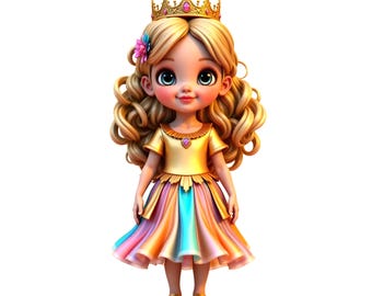 Princess, Cute Princess Clipart, Gold Princess Clipart PNG, Digital Download, Fairy Tale Princess Transparency, Girls Cute Cartoon Printable