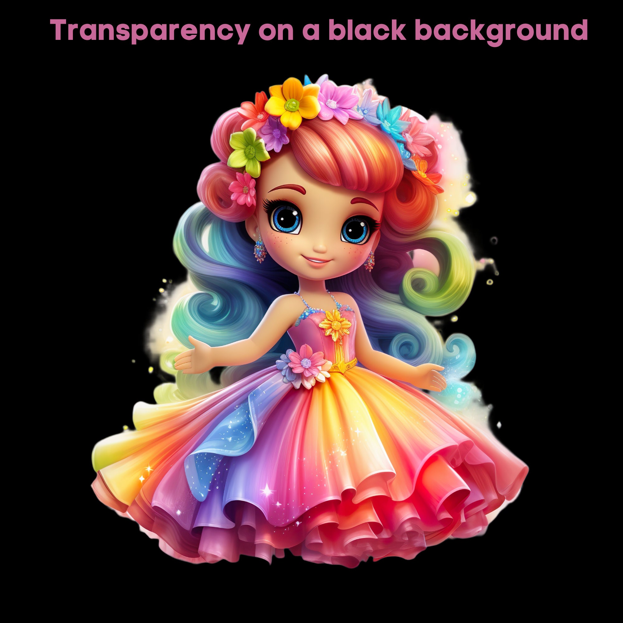 Colorfuln Princess Rainbow Princess Clipart, Cute Princess PNG Instant Download, Rainbow ...