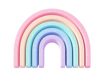 Lindo arco iris Clipart, Glitter Rainbow PNG Descarga instantánea Transparencia, Simple Pastel Sparkle Rainbow Cartoon Clipart, Diseño de arco iris para niños