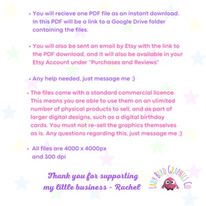 Puede incluir: Una descarga digital de gr&aacute;ficos para uso comercial. El texto dice "Gracias por apoyar mi peque&ntilde;o negocio - Rachel".