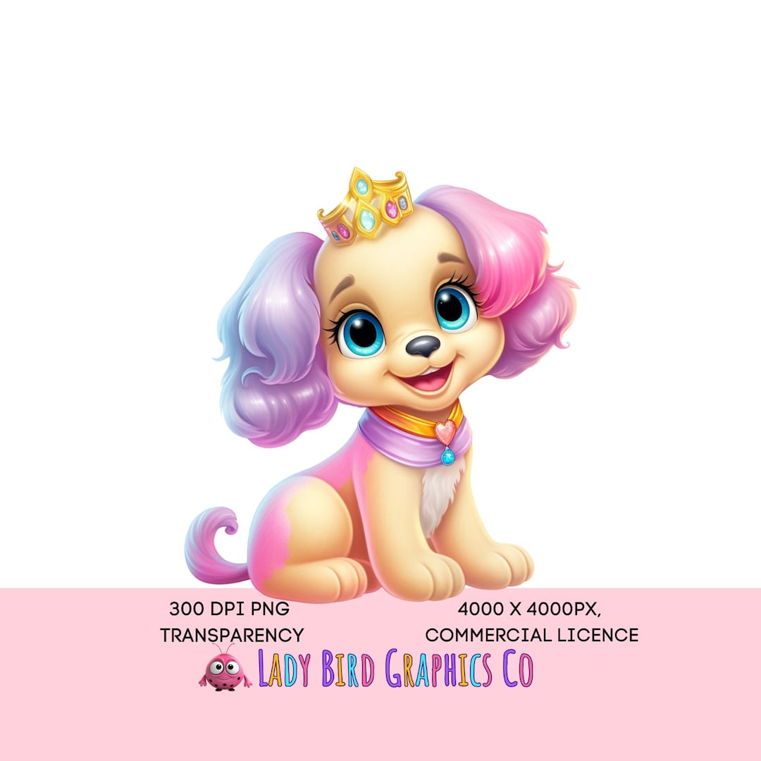 Princess Puppy Clipart, Royal Puppy PNG Digital Download, Pink Princess ...