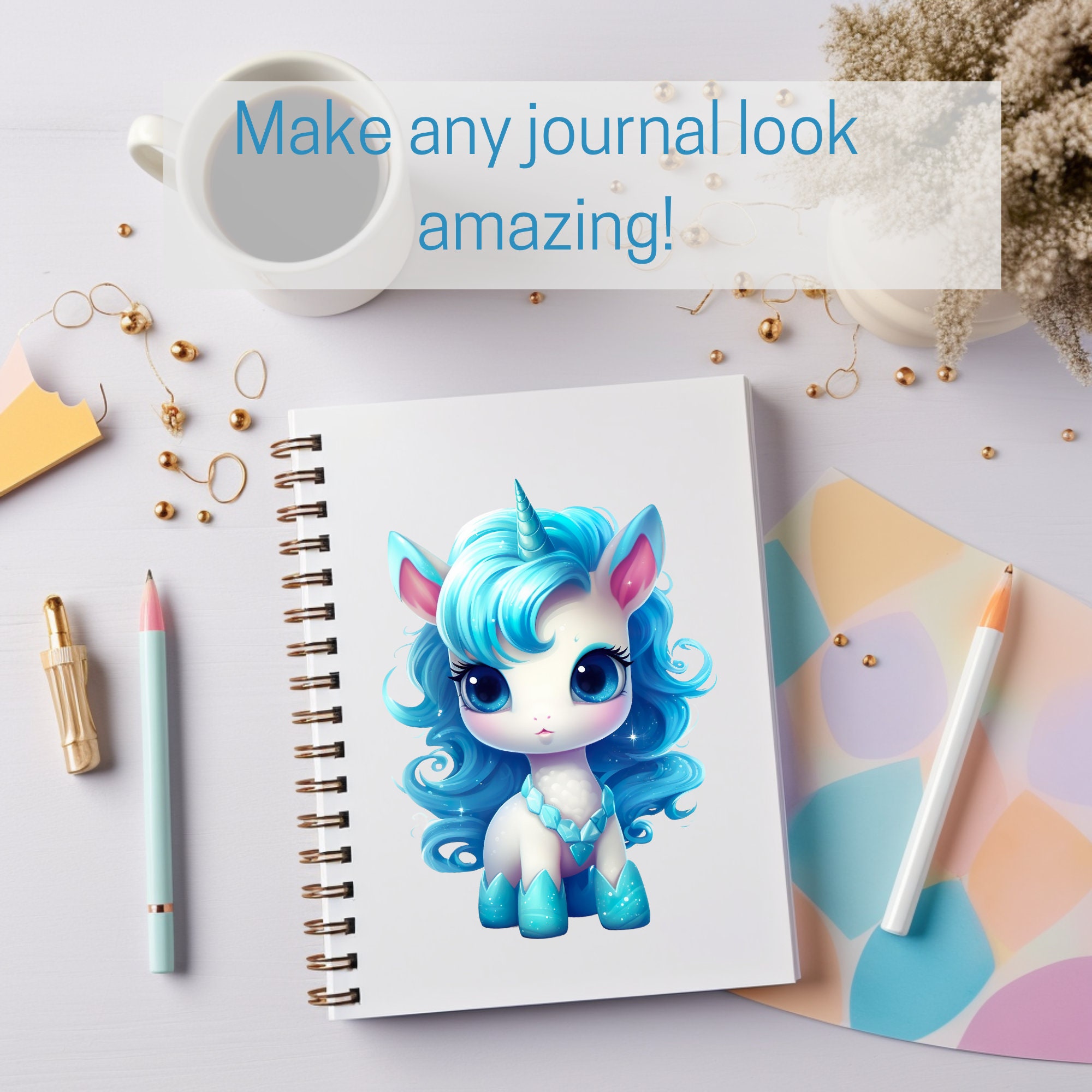 Cute Kawaii Unicorn Clipart Blue Unicorn PNG Jpeg Kawaii - Etsy
