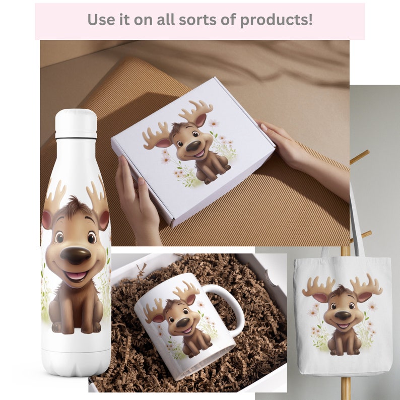 Cute Moose Clipart, Baby Moose PNG, Transparent Digital Download, Moose ...