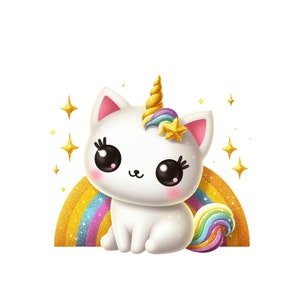 Caticorn, Cute Kawaii Chibi Caticorn Clipart PNG, Instant Download Transparency, Cute Kittycorn, Cat Unicorn Commercial Use