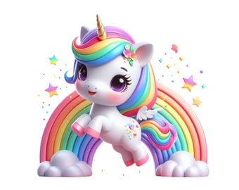 Rainbow Unicorn Clipart, Baby Unicorn PNG, Unicorn Digital Download Transparency, Fairytale Design, Baby Unicorn, Unicorn and Rainbow
