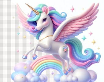 空飛ぶユニコーン、かわいいレインボーユニコーンのクリップアート