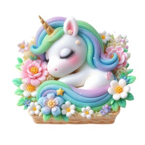 Schlafendes Einhorn Clipart, Baby Einhorn PNG, Einhorn Digital Download Transparenz, Einhorn In einem Korb, Baby Einhorn PNG