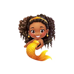 Clipart sirena carina, sirena afro-americana, clipart sirena nera carina, PNG JPEG sirena download digitale trasparente, ragazze stampabili