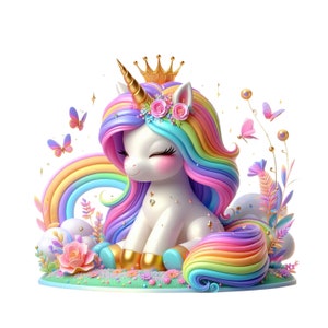 Regenbogen Einhorn Clipart, süßes Einhorn PNG, Einhorn Digital Download Transparenz, Märchen Design, königliches Einhorn, Einhorn und Schmetterlinge