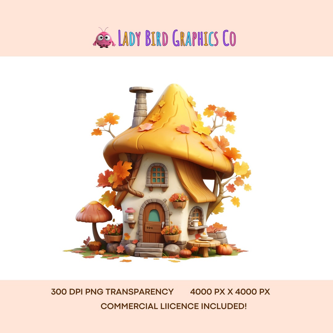 Mushroom House Cute Autumn Fairy Cottage Clipart Mushroom - Etsy