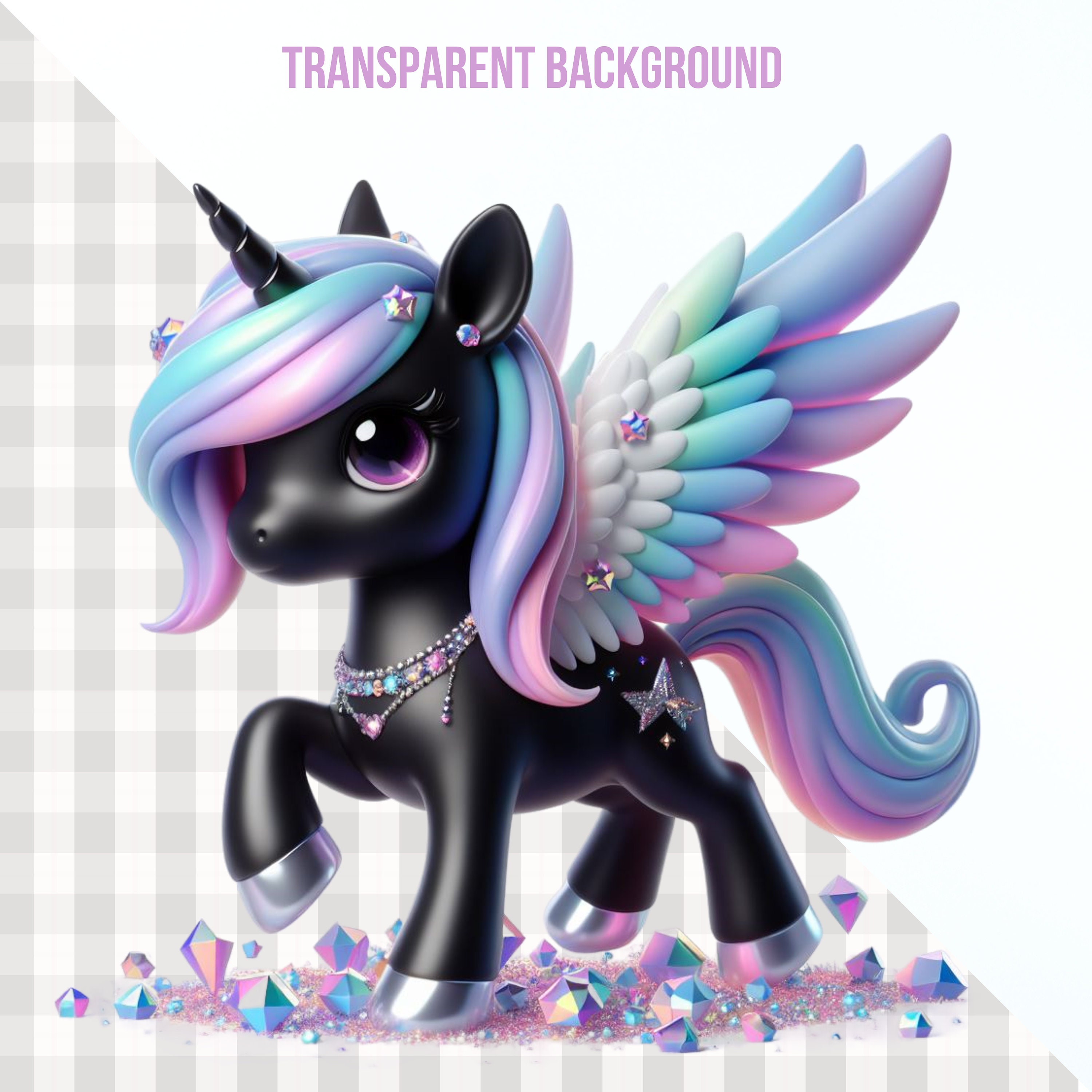 Rainbow Pegasus Unicorn Clipart: Black Unicorn PNG (digital Download ...