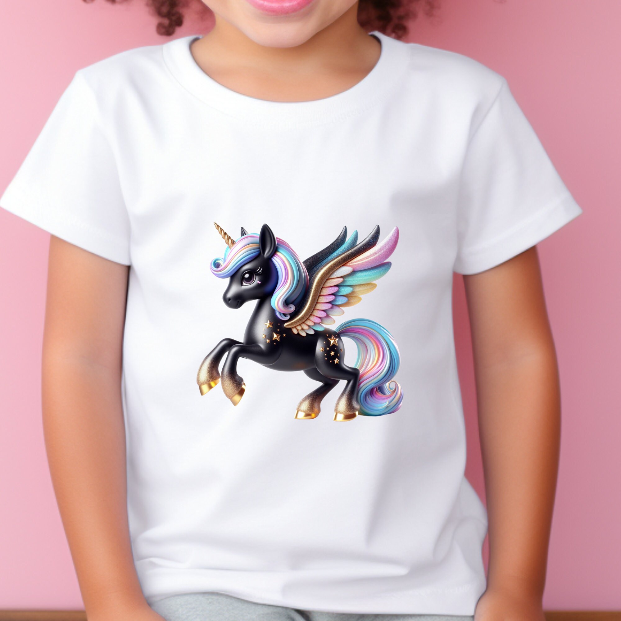 Rainbow Pegasus Unicorn Clipart: Black and Gold PNG (digital Download ...