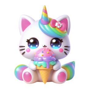 Caticorn, Cute Kitycorn with Bubble Tea  PNG, Instant Download Transparency, Cute Kittycorn, Cat Unicorn Commercial Use