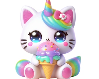 Caticorn, Cute Kitycorn with Bubble Tea  PNG, Instant Download Transparency, Cute Kittycorn, Cat Unicorn Commercial Use