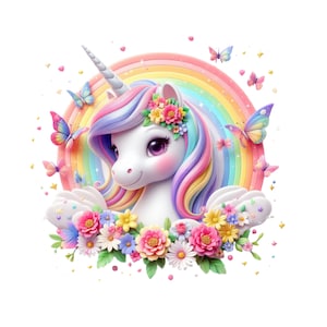 Rainbow Unicorn Clipart, Lindo Unicornio PNG, Unicornio Digital Descargar Transparencia, Diseño de Cuento de Hadas, Unicornio Floral, Unicornio y Arco Iris