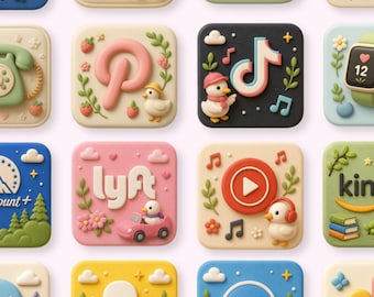 App Icons Pack | 280 Duck Clay Style iPhone & iPad Icons | Cute Pastel Home Screen Theme | 15 Phone Wallpapers + 12 iPad Wallpapers