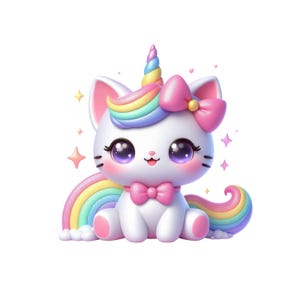Caticorn, Cute Kitycorn with a Bow, Coquette Clipart PNG, Instant Download Transparency, Cute Kittycorn, Cat Unicorn Commercial Use