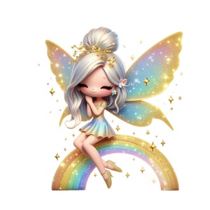 Cute Fairy Clipart, Glitter Fairy PNG Instant Download, Cute Sparkly Fairy Girls Printable, Fairy Transparency Cartoon, Clipart for Girls