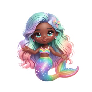 Clipart sirène, sirène arc-en-ciel, sirène noire PNG, téléchargement numérique Transparent, sirène mignonne paillettes imprimable en sublimation