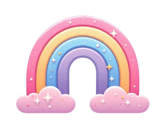 Lindo arco iris clipart, brillo arco iris PNG transparencia de descarga instantánea, simple pastel sparkle rainboow dibujos animados clipart, diseño de arco iris para niños