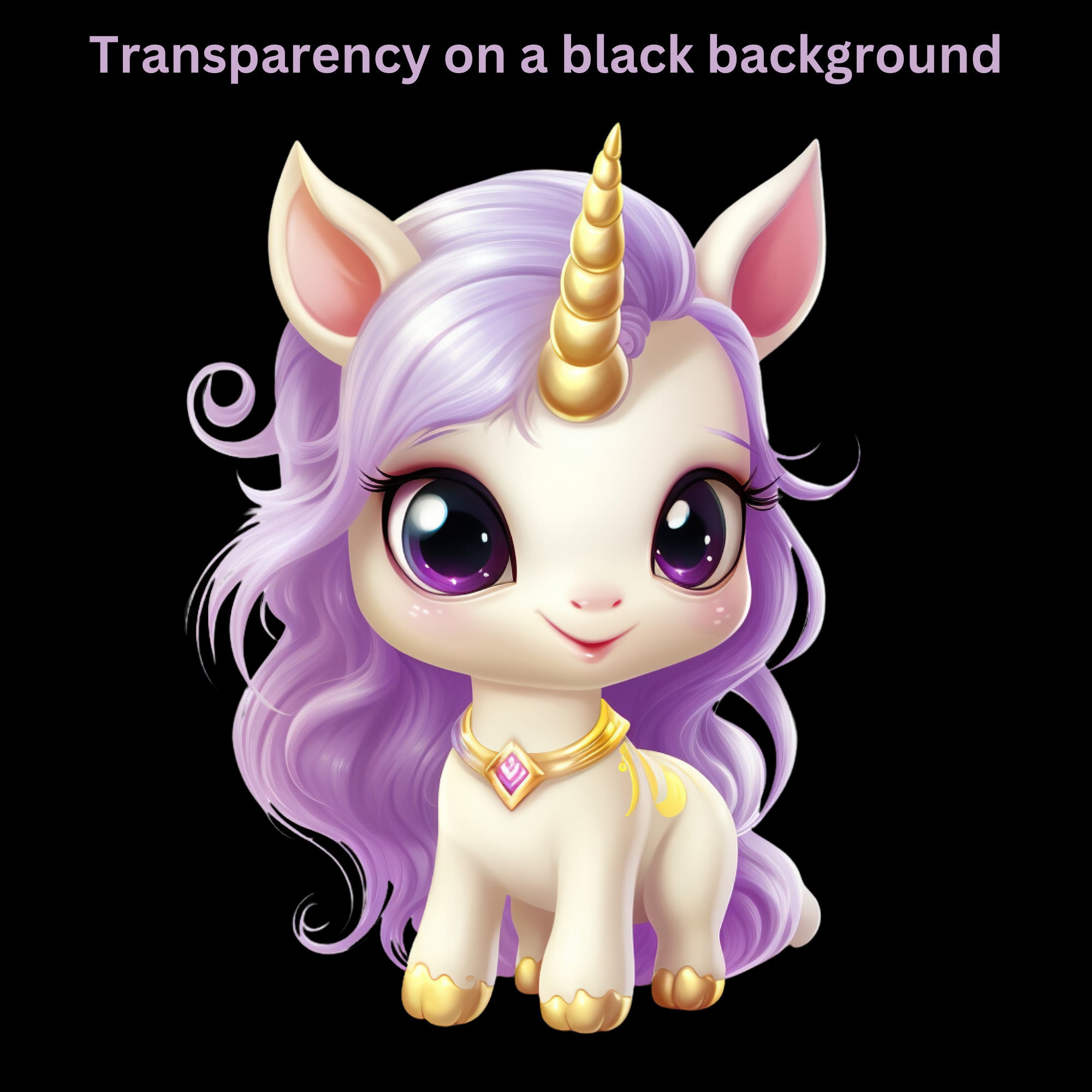 Purple Unicorn Clipart, Cute Unicorn PNG, Kawaii Chibi Unicorn