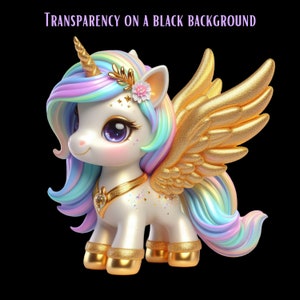 Rainbow Unicorn Clipart: Gold Pegasus PNG (digital Download) - Etsy