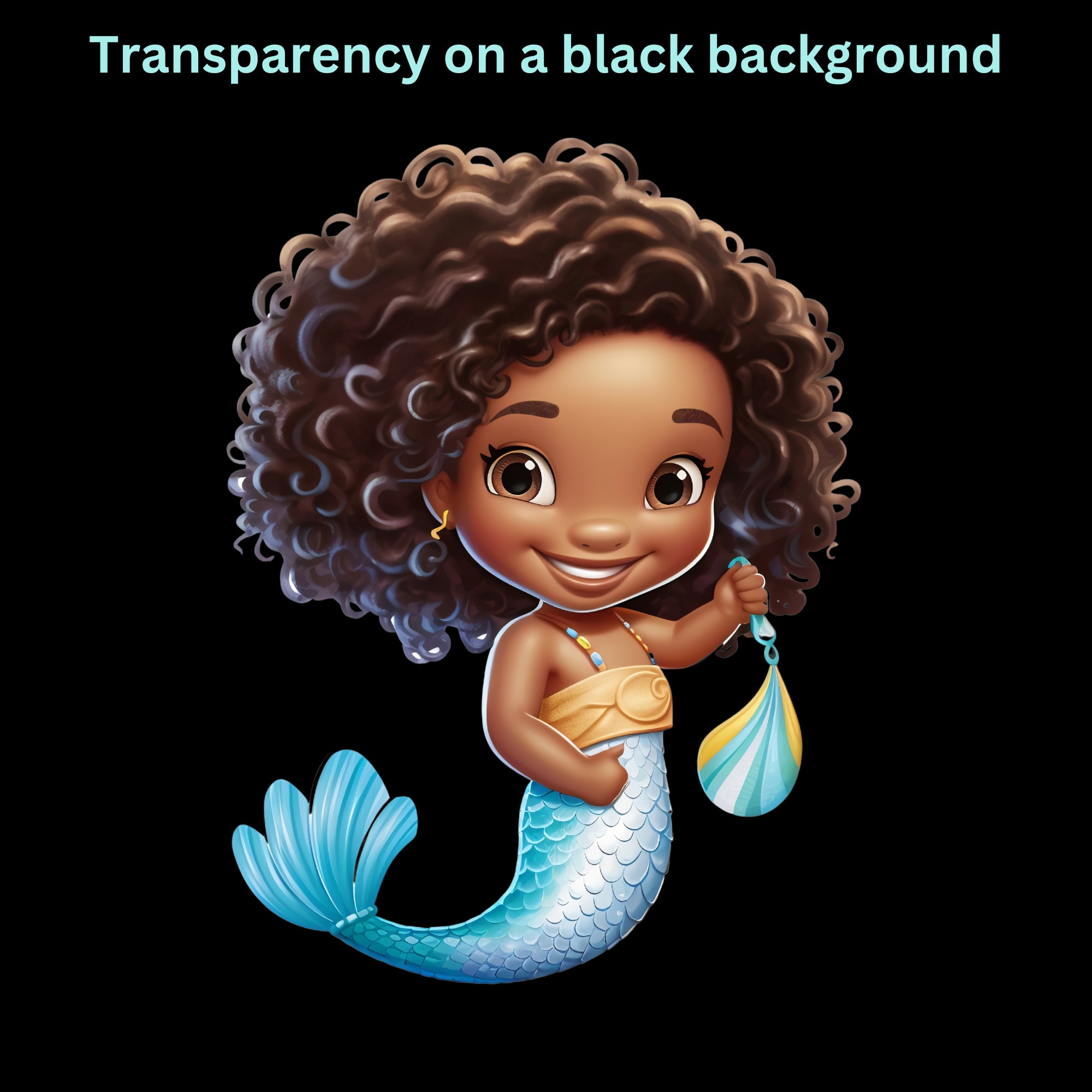 Cute Young Mermaid Illistration, African American Mermaid, Black ...