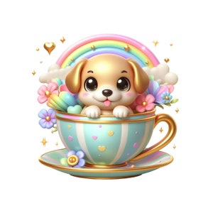 Cute Puppy Clipart, Colourful Puppy in a Cup PNG, Puppy Instant Download Transparency,  Cute Puppy Printable, Puppy ina Teacup