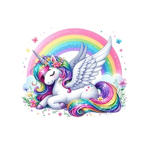 Licorne, clipart licorne arc-en-ciel mignon, licorne de Pégase PNG téléchargement immédiat transparent, licorne avec des ailes bébé licorne PNG, style paillettes