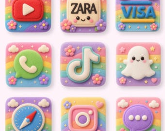 Kawaii App Icons | 246 Plush Pastel Icons for iPhone & Android | Cute Rainbow Aesthetic Phone Theme plus 14 Soft Pastel Wallpapers