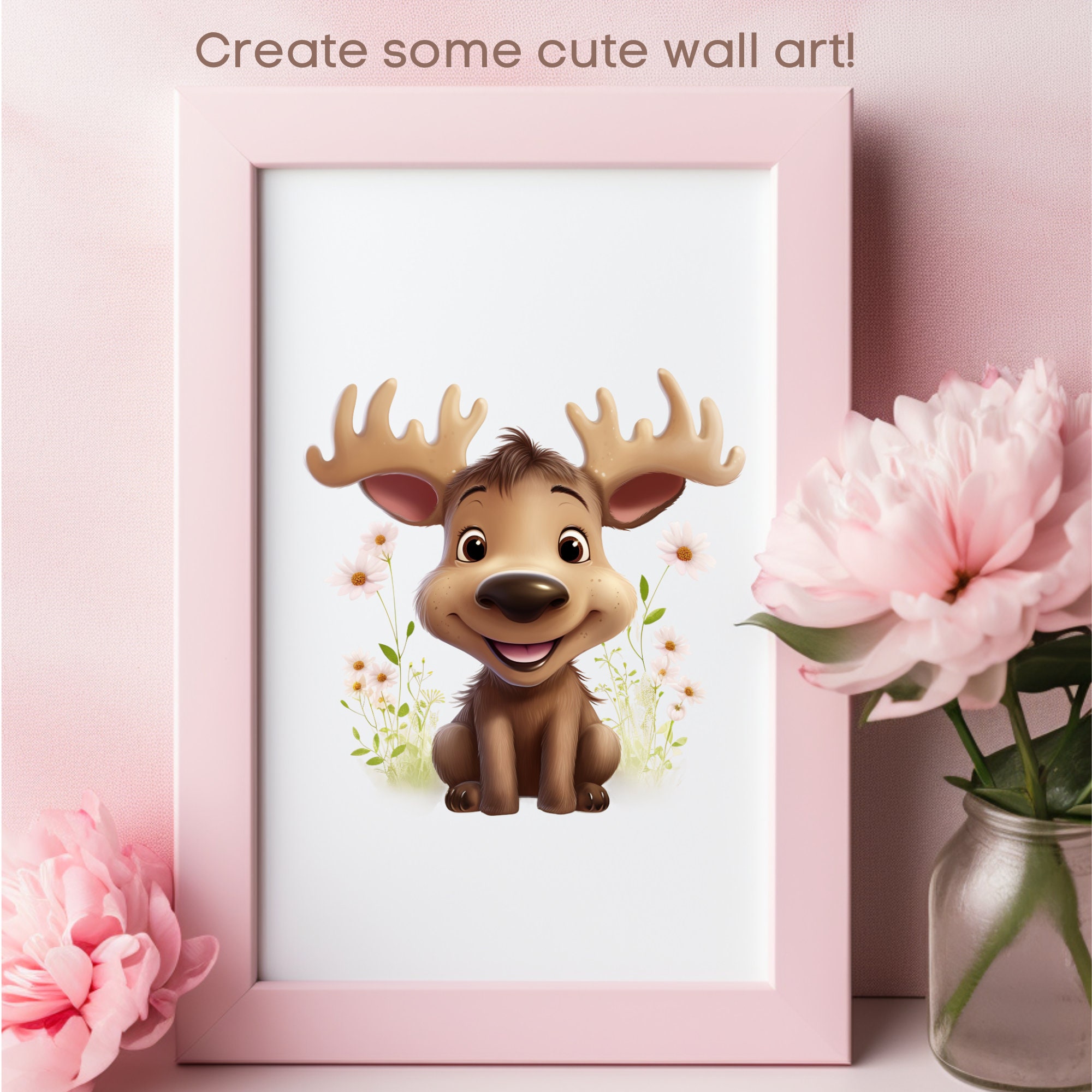 Cute Moose Clipart, Baby Moose PNG, Transparent Digital Download, Moose ...