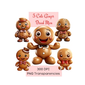 GingerBread Men Clipart, Cute Christmas Clipart PNG Digital Instant Download, Ginger Bread Man Clipart Bundle, Cute Kids Christmas Clipart