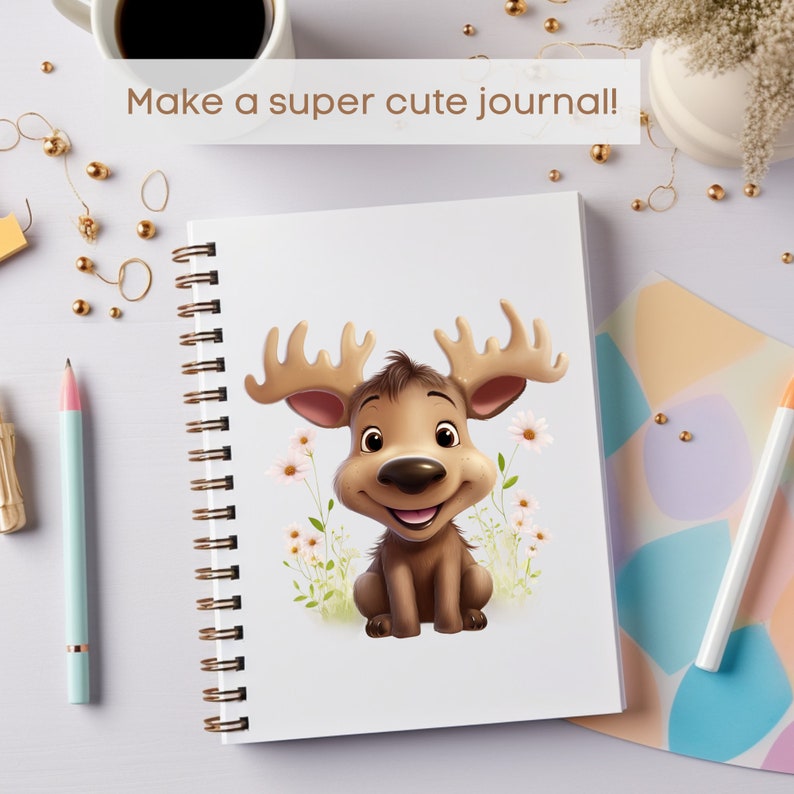 Cute Moose Clipart, Baby Moose PNG, Transparent Digital Download, Moose ...