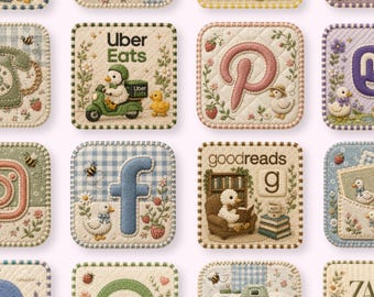 App Icons | 351 Duckcore Cottagecore Embroidered iOS & Android App Icons, 22 Phone and 11 iPad Wallpapers | Cute Duck Aesthetic Phone Theme