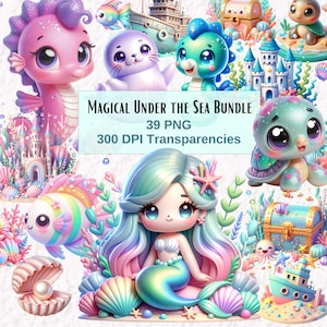 Undersea Clipart Bundle, Sea World PNG Bundle Transparencies, Mermaid Castle Printables, Under the Sea Clipart, Magical Kingdom Images