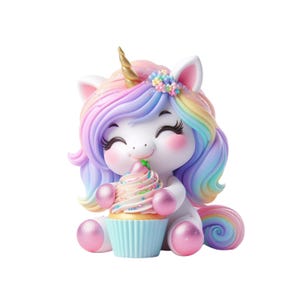 Regenbogen Einhorn Clipart, Geburtstag Einhorn PNG, Einhorn Digital Download Transparenz, Einhorn mit Cupcake, Baby Einhorn