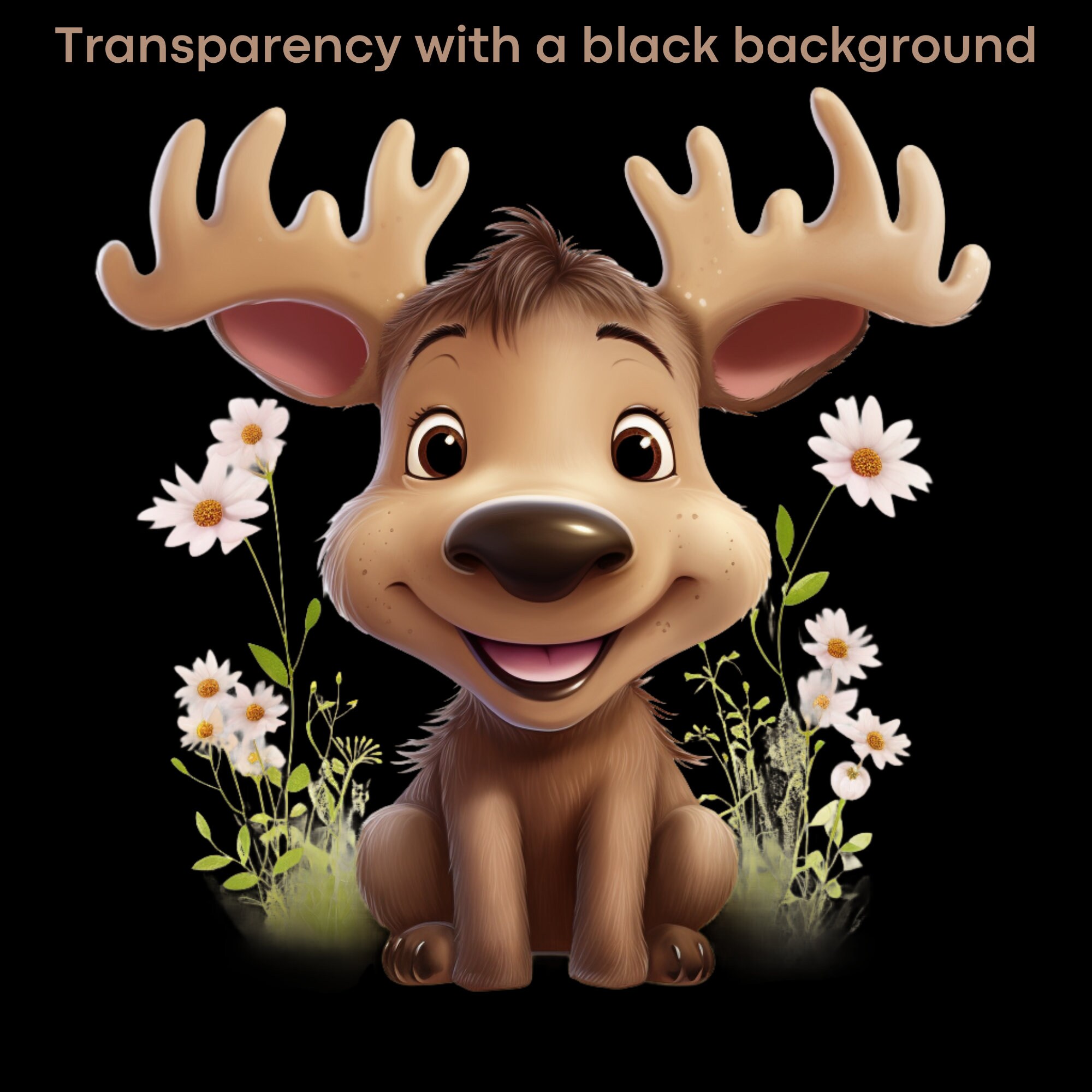 Cute Moose Clipart, Baby Moose PNG, Transparent Digital Download, Moose ...