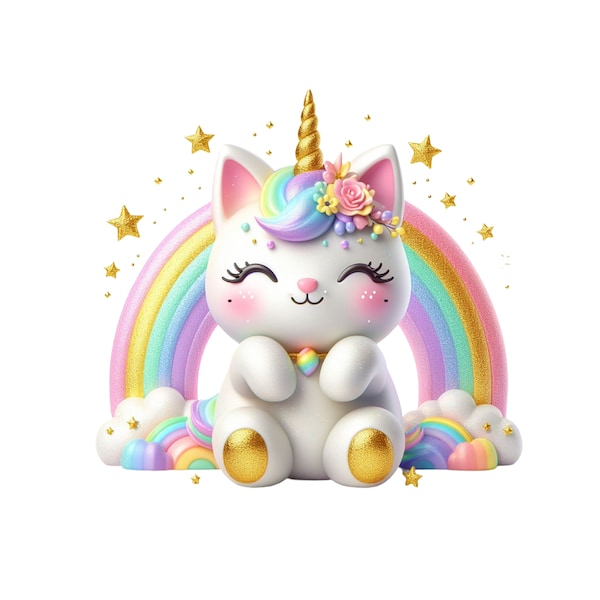 Caticorn, Cute Kawaii Chibi Caticorn Clipart PNG, Instant Download Transparency, Cute Kittycorn, Cat Unicorn Commercial Use