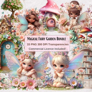 Fairy Garden PNG , Fairy Tale Clipart Bundle, Transparent Images, Garden Fairies, Flowers, Fairy House and Doors, Cute Frogs, Mushroom House