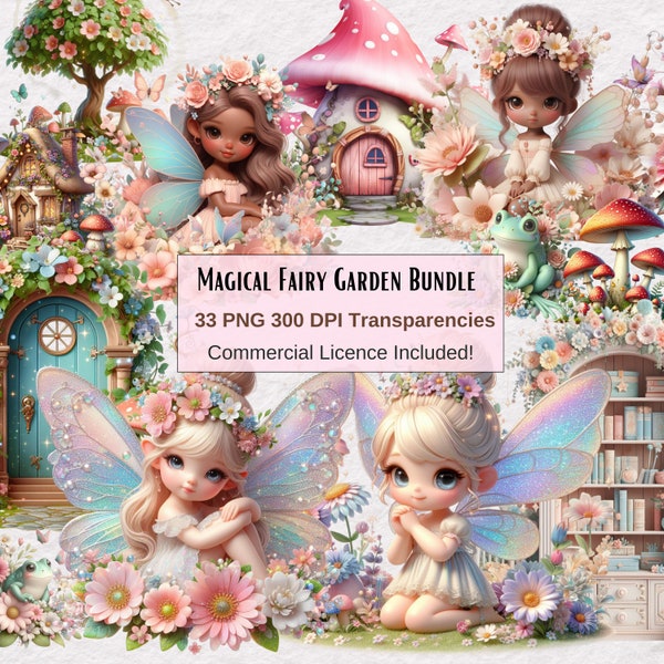 Fairy Garden PNG , Fairy Tale Clipart Bundle, Transparent Images, Garden Fairies, Flowers, Fairy House and Doors, Cute Frogs, Mushroom House
