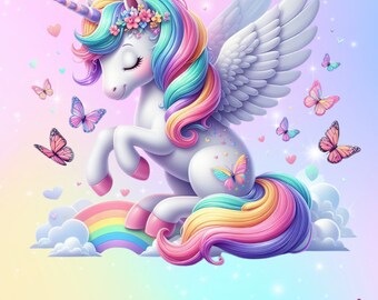 空飛ぶユニコーン、かわいい虹色のユニコーンのクリップアート