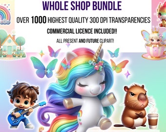 Whole Shop Bundle, Cute Clipart Transparencies, Commercial Use, Lifetime Access, Wholeshop Bundle,  Entire Shop Bundle, Clipart Megabundle