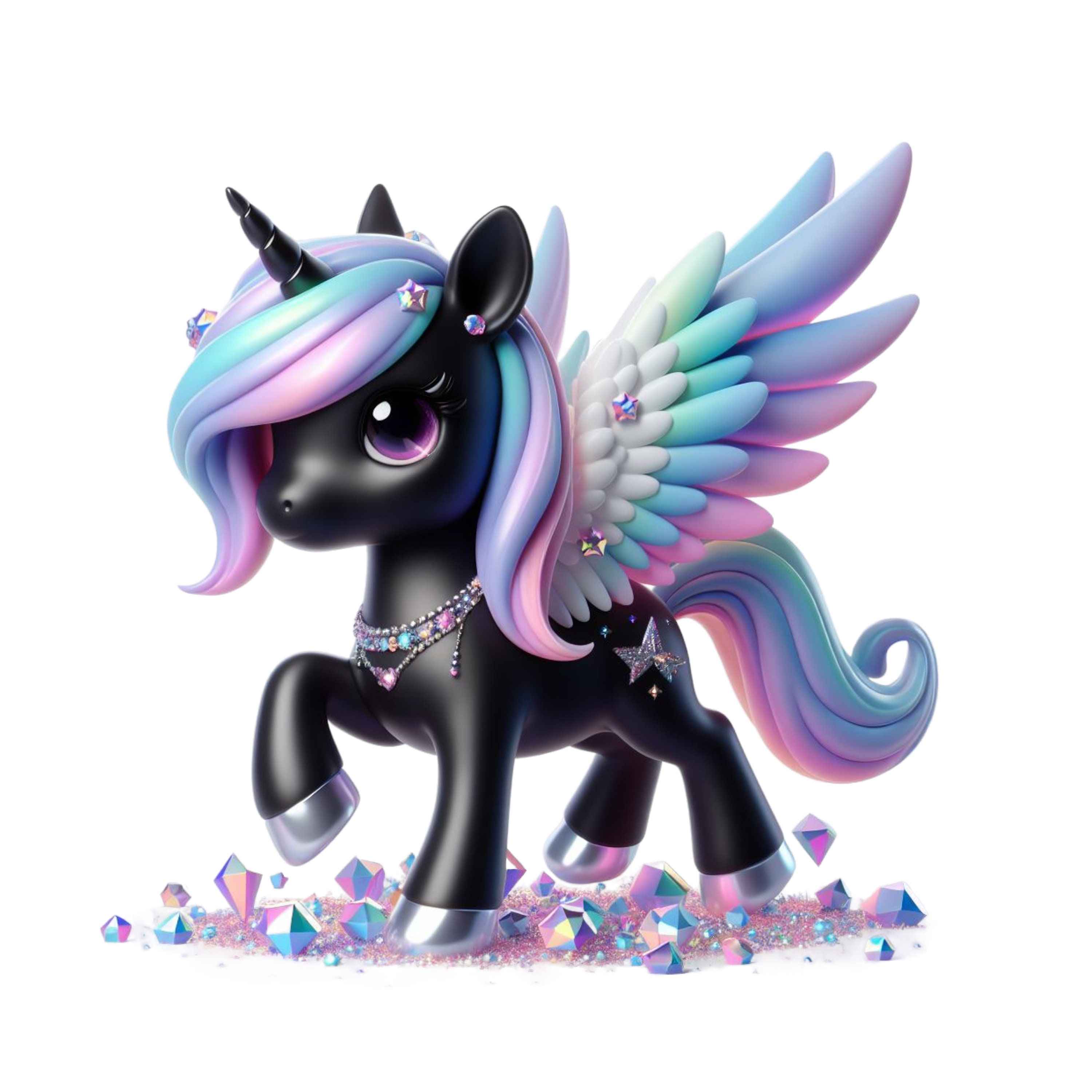 Rainbow Pegasus Unicorn Clipart: Black Unicorn PNG (digital Download ...