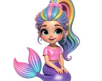 Rainbow Mermaid Clipart: Glitter Sublimation (Digital Download)