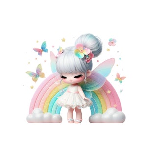 Süße Fee Clipart, Pastell Regenbogen Fee PNG sofortiger Download, Fee Mädchen druckbare, rosa Fee Transparenz Cartoon, Clipart für Mädchen